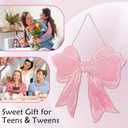 Pink Bow Wooden Hanging Sign for Girls Room - Cute Bow Decor with Ribbon for Door Wall Bedroom - Preppy Coquette Girly Decor for Dorm Nursery Bathroom Apartment - Housewarming Gift for Her