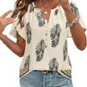 Timeson Womens Summer Tops Boho Short Sleeve Business Casual Blouses Button Down Floral Shirts Fashion Beach Vacation Clothes (XL)