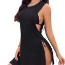 YYA Black Tank Bathing Suit Cover Up for Women Sleeveless Beach Swimsuit Cover Up Dress for Women Chemise Lingerie, Large