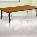 Flash Furniture 28"W x 47.5"L Rectangular Wave Collaborative Grey Thermal Laminate Activity Table - Standard Height Adjustable Legs, Oak