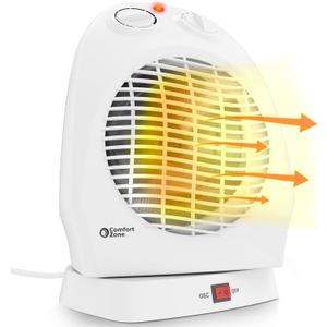 Comfort Zone CZ50 750/1500-Watt Fan-Forced Oscillating Electric Portable Heater with Adjustable Thermostat, Built-in Overheat Sensor, Safety Tip-Over Switch, and Heat Resistant Housing, White
