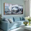 Large Abstract Blue Ocean Wave Wall Art,Seascape Artwork Decor,Rolling Wave Sea Landscape Picture Print for Office Home Decoration 29"x58"