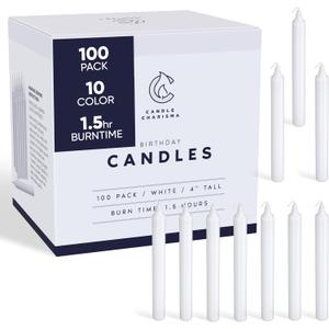 Candle Charisma 100 White Spell Candles - 4" Unscented Paraffin Chime Candles, Smokeless & Dripless, Colored Candles, 1.5 Hours Burn Time 0.4" Thick Taper Candles for Rituals, Witchcraft and Parties (Pack of 100, White - Most Popular)