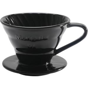 Mongdio Ceramic Pour Over Coffee Dripper, Reusable Porcelain Portable Pour Over Coffee Maker, Slow Brewing Accessories with 1 Holes for Home - Size 01 Black