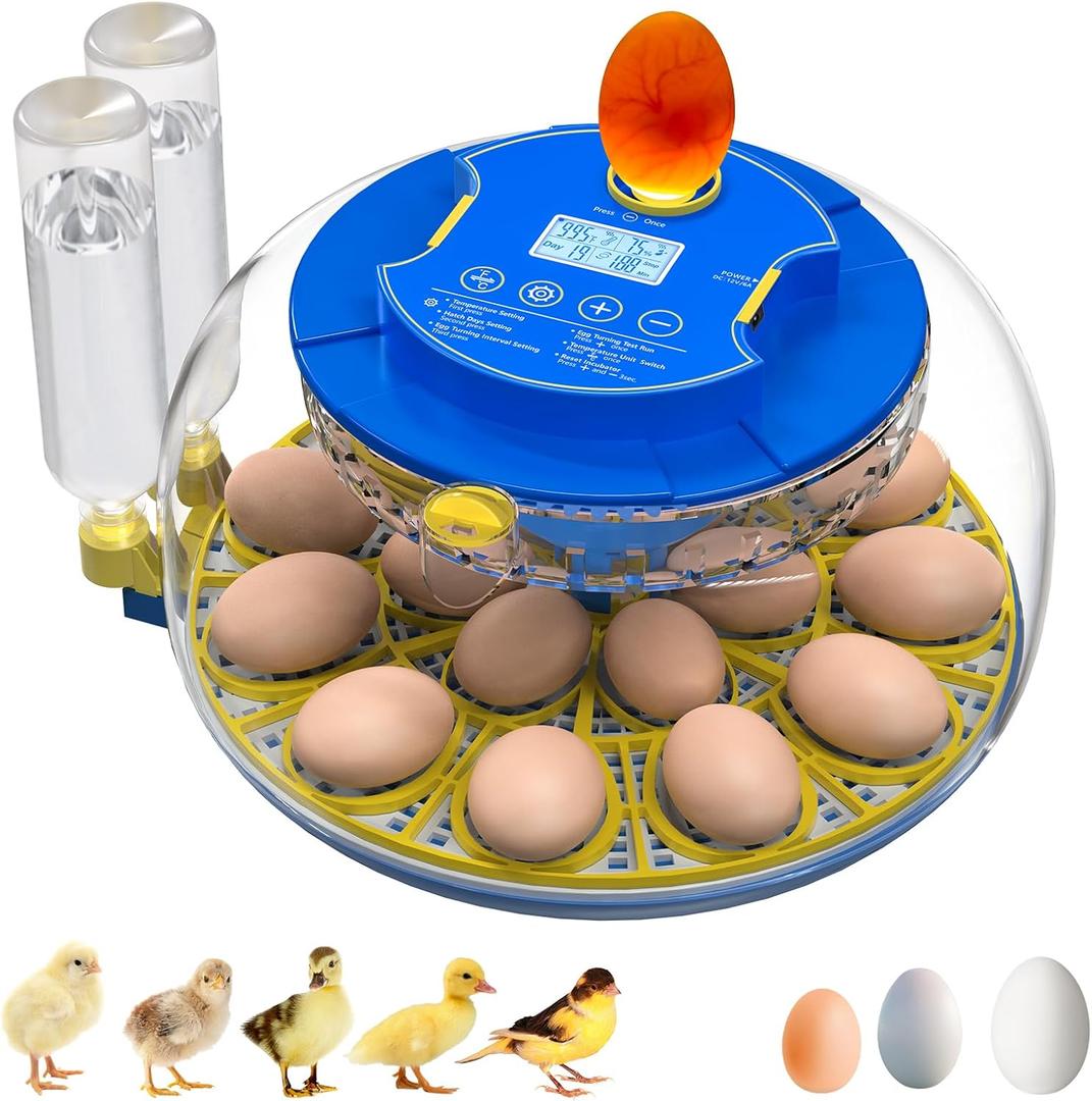 18 Egg Incubators for Hatching Eggs with Temperature Control, Egg Incubator with Automatic Egg Turning and Humidity Display, Built-in Egg Candler Incubator for Chicken Eggs, Duck, Goose & Quail