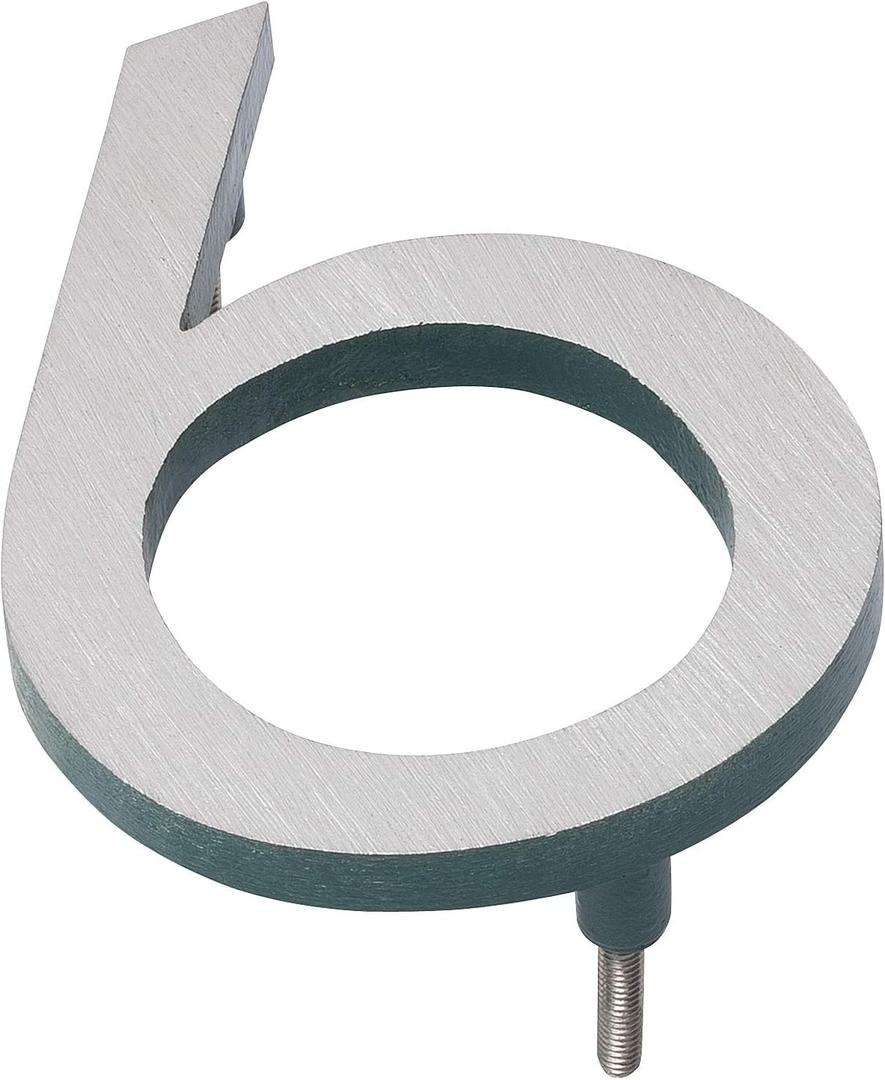 Montague Metal Products MHN-12-F-HG2-6 Solid Brushed Aluminum Modern Floating Address House Numbers, 12", Satin Nickel Powder Hunter Green Two-Tone