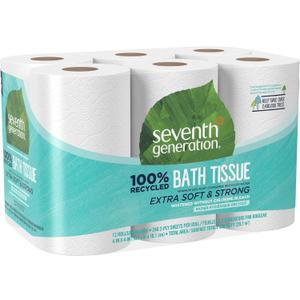 Seventh Generation Bathroom Tissue, 4" x 4", White 12 per Pack