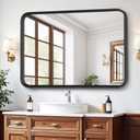 Bathroom Mirror for Wall, 30x22 Inch Rectangle Mirror, Matte Black Metal Framed Bathroom Vanity Mirror for Restroom Farmhouse, Anti-Rust, Tempered Glass, Horizontally or Vertically Hanging