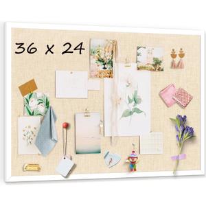 36''x24'' Inch Linen Cork Bulletin Board with Frame, Decorative Pin Board for Office Home and School Wall Decor