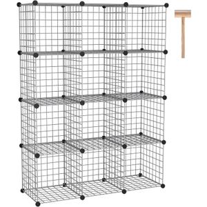 C&AHOME Wire Cube Storage, 12 - Cube Organizer Metal C Grids, Modular Shelves Units, Closet Organizer, Ideal for Home, Office, Living Room, 36.6L x 12.4W 48.4H, Silver Gray UWCS3012G