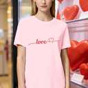 Valentines Day Shirt for Women Valentines Love Heart T-Shirts Romantic Love Tee Tops (Pink, S)