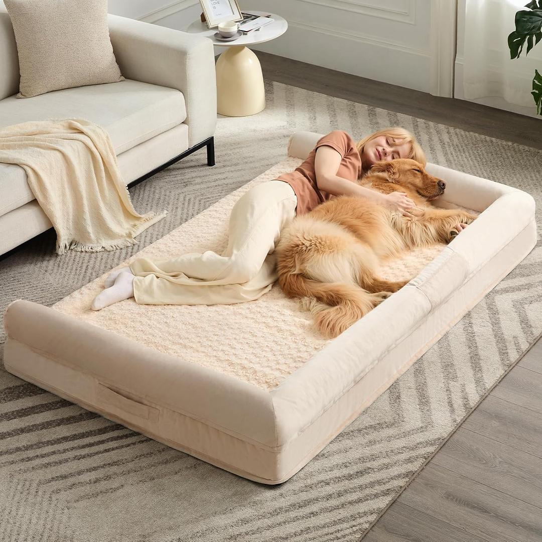 BFPETHOME Orthopedic Washable Human Dog Bed for Adult & Dog Cozy Sleep
Human Size Waterproof Big Soft Pet Couch Bed for Adult & Dogs Relax with Removable Cover Supportive Foam Beige 61x43 Inch
