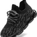 DADAWEN Toddler/Little Kid Boys Girls Lightweight Breathable Sneakers Strap Athletic Tennis Shoes for Running Walking (Black-new Style) Size 8