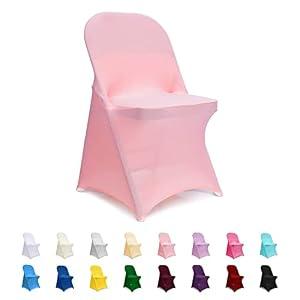  Folding Chair Covers, Spandex Folding Chair Covers 12 PCS Light Pink, Party Chair Covers Universal Chair Slipcovers for Banquet Wedding Event