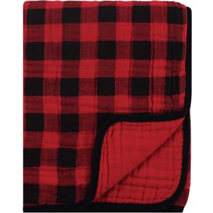 Hudson Baby Unisex Baby Muslin Tranquility Quilt Blanket, Buffalo Plaid, One Size