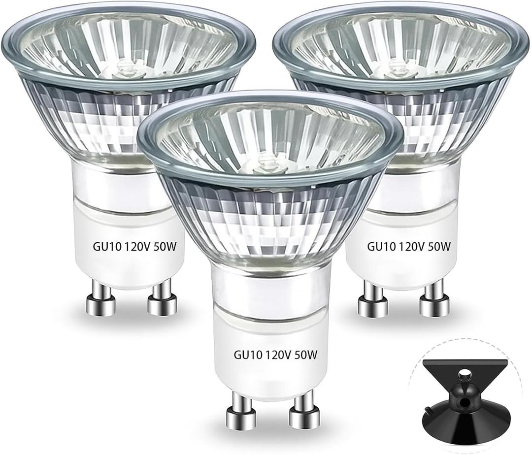 GU10 Halogen Light Bulbs for Range Hood & Stove - 50W Equivalent, 550 Lumens, Warm White 3000K, Dimmable, IP65 Waterproof - Pack of 3, Kitchen Appliance Replacement Bulbs