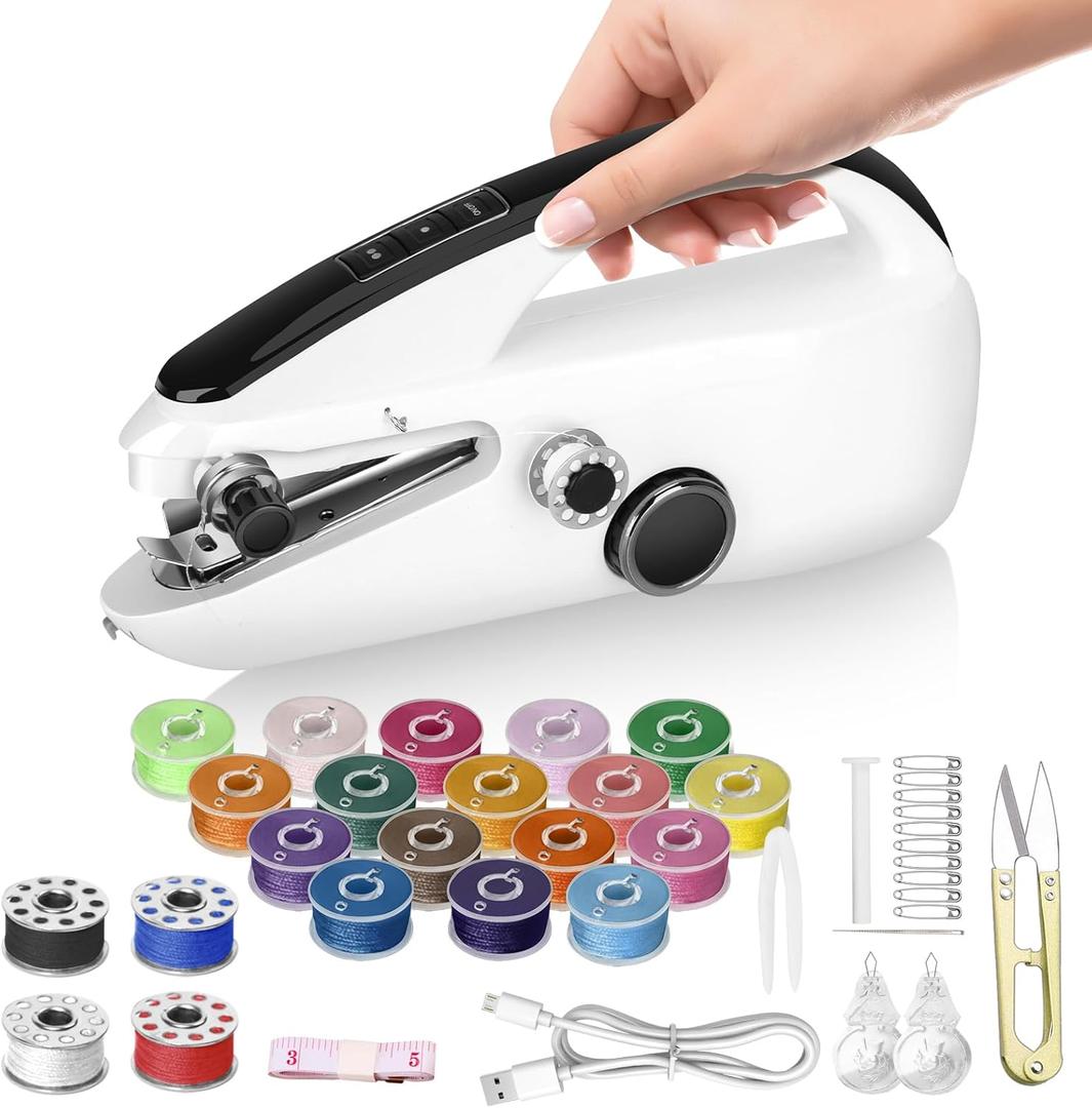 Mini Sewing Machine for Beginners Portable Handheld Sewing Machine with Dual Speed & Power Modes - Quick Stitch for Home Travel DIY Repairs Easy to use