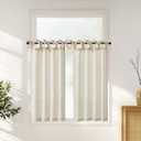 Jinchan Tie Top Linen Kitchen Curtains Over Sink 45 Inch Length Tier Curtains Farmhouse Rustic Small Cafe Curtain for Bedroom Living Room Bathroom Half Window Light Filtering Privacy 2 Panels Crude