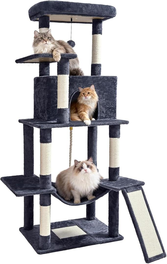 Cat Craft Cat Tree 63 Inch Cat Tower for Indoor Cats, Multi-Level Cat Tree for Large Cats 20 lbs+ Heavy Duty Cat Tower with Sisal Scratching Posts, Hammock, Condo and Extended Platform, Dark Grey