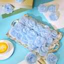 Thiccywoov 50 Pcs Artificial Flowers, 3.2 Inches Silk Rose Head Flowers Fake No Stem for Wedding Bridal Bouquet Home Floral Decor DIY Centerpieces Arrangements Party Tables Decoration(Sky Blue)