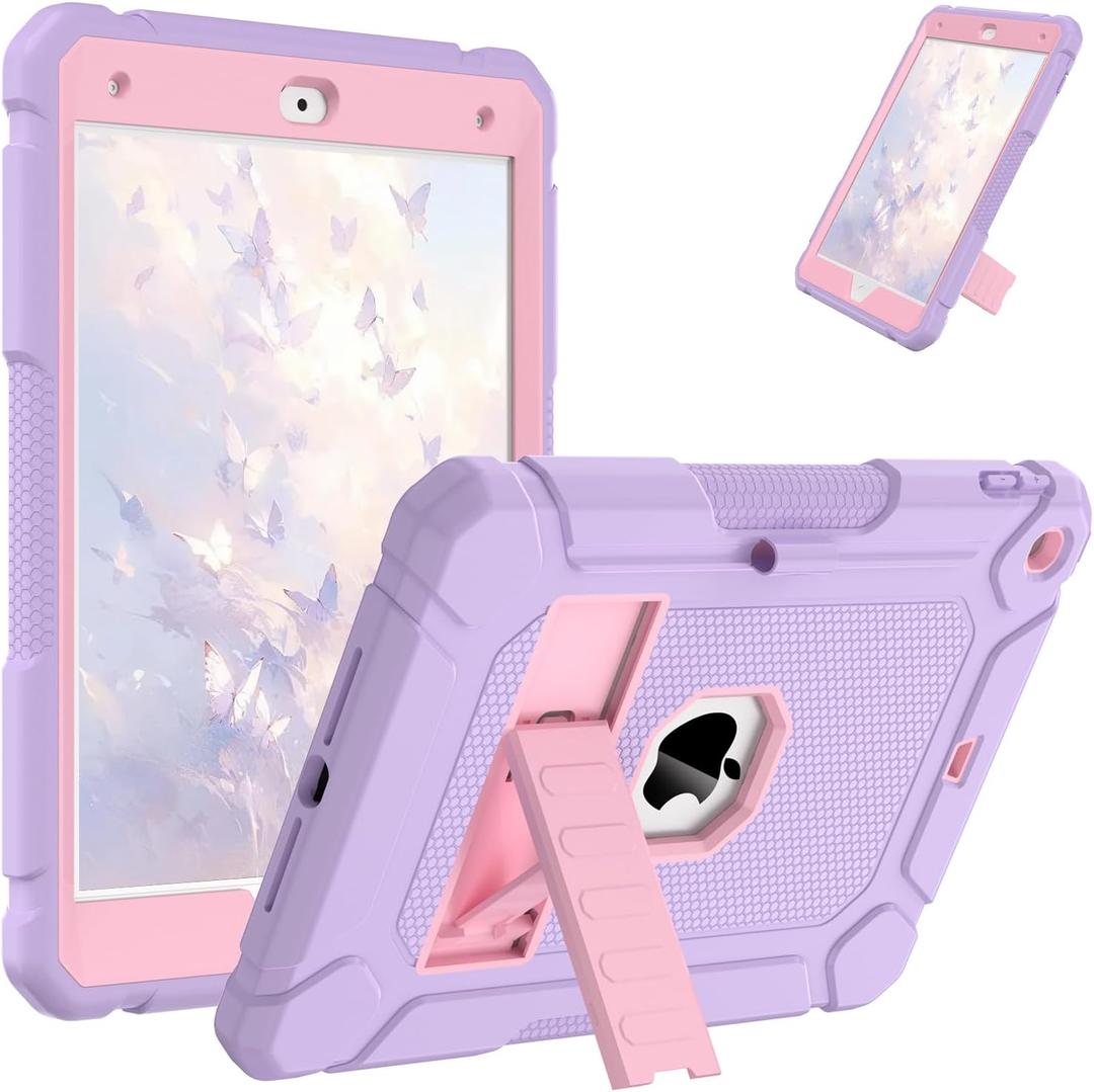 AVAWO Case for iPad 9th/8th/7th Gen 10.2-Inch | Heavy Duty Military Grade Shockproof | Built-in Stand | Rugged Protective Cover | for iPad 10.2 Inch | Compatible with 2021/2020/2019, Purple+ Pink