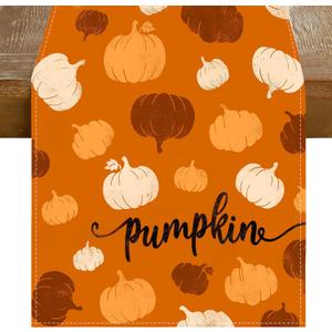 RABUSOFA Orange Rust White Pumpkin Fall Table Runner,Seasonal Autumn Kitchen Dining Table Holiday Thanksgiving Decoration for Home Party Decor 13x90 Inch