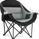 Oversized Camping Chairs for Adults - Heavy Duty Padded Outdoor Folding Lawn XL Camp Chair with Cup Holder Cooler Pockets for Outside Sports Beach Fishing Garden Portable Supports 500lbs, Black