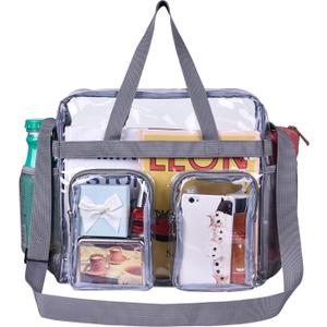 Oraben Clear Tote Bag Clear Bag Stadium Approved 12x6x12 Stadium Bag for Work, Sports Games, Gym (Grey)