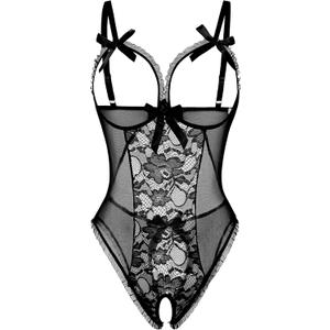 Avidlove Sexy Lingerie for Women One Piece Lace Babydoll Sleepwear Bodysuit (Large, Black)