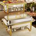 ROOMTEC Chafing Dishes for Buffet 2 Pack, 8QT 304 Stainless Steel Chafing Dish Buffet Set, Chafers and Buffet Warmers Sets for Birthday, Wedding, Rolled-Edge Design, Gold and Silver