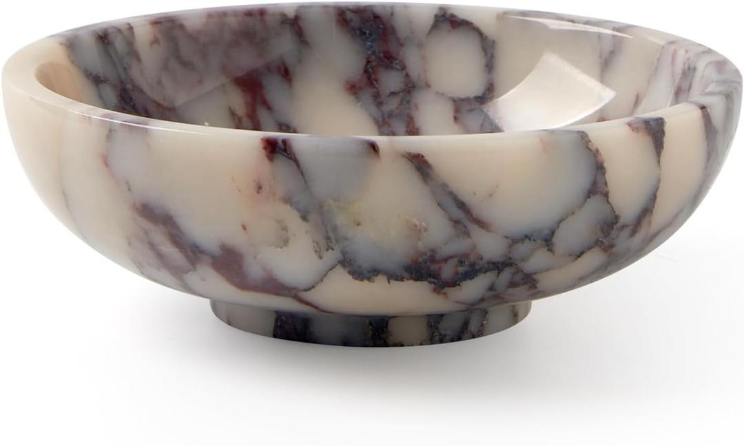Natural Luxury Marble Decorative Bowl Medium 7-Inch Calacatta Viola Marble for Coffee Table Centerpiece Holder, Decorative Catchall Dish for Dining Table, Statement Accent Tray for Home Decor