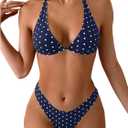 WDIRARA Women's Polka Dots Bikini Set Halter Triangle Swimsuit 2 Piece Bathing Suit (Blue, M)