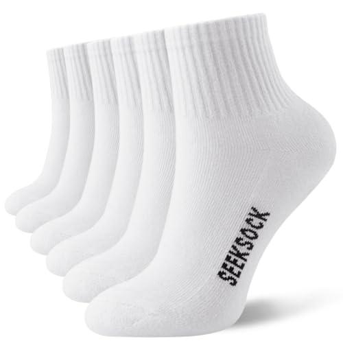 SEEKSOCK 6 Pairs Ankle Socks for Women, Quarter Running Athletic Cushioned Cotton Mini Crew Socks, A-White