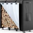 Brightown Firewood Rack Outdoor with Cover, 4FT Indoor Wood Rack for Firewood, Waterproof Fire Wood Holder Outside, Adjustable Heavy Duty Logs Stand Stacker Holder for Fireplace Patio Deck, Black
