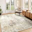 RELEANY Washable Area Rugs 4'x6' Non-Slip Modern Abstract Soft for Living Room Entryway Bedroom Nursery, Print Pattern, Neutral Brown Gray - Worn and Torn, See Images