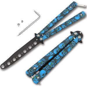 AIFUSI Practice Finger Training Tool, 1 Pack Unsharpened Folding Cool Skull Metal Steel Balisong Trainer for Practicing Flipping Tricks, Safe for Beginner Kids Men CSGO