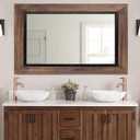 YOSHOOT Rustic Wooden Framed Wall Mirror, Natural Wood and Iron Bathroom Vanity Mirror for Farmhouse Decor, Vertical or Horizontal Hanging (32"L x 24"W, Brown)