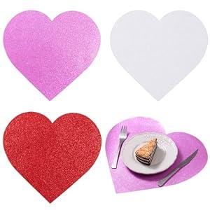 MixTeach 60 Pack Valentine's Day Glitter Heart Placemats Red Pink White Sparkle Paper Place Mat Disposable Bling Table Mat Shiny Placemat for Wedding Anniversary Party Dining Table Decor, 15x13.8''