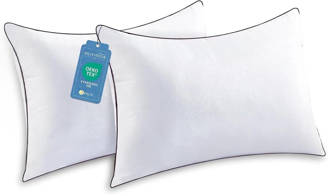 JOLLYVOGUE Standard Pillows Set of 2, Cooling and Supportive Pillows Full Size Set of 2 for Side and Back Sleepers, Down Alternative Hotel Collection Sleeping Pillow (01 - Classic Design)