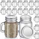Tessco for you 24 Pcs 4 oz Glass Salt and Pepper Shakers Clear Mason Jar Mini Salt Shakers Farmhouse Kitchen with Metal Lid and Handles for Kitchen Table Wedding Drinkware Home Accessories(Silver)