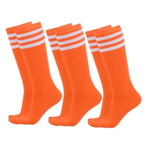 CUBACO Kids Soccer Socks Knee High Tube Boys Girls 4 Pair Socks 7-13 Years Old Suitable Baseball Football Sports Training Orange