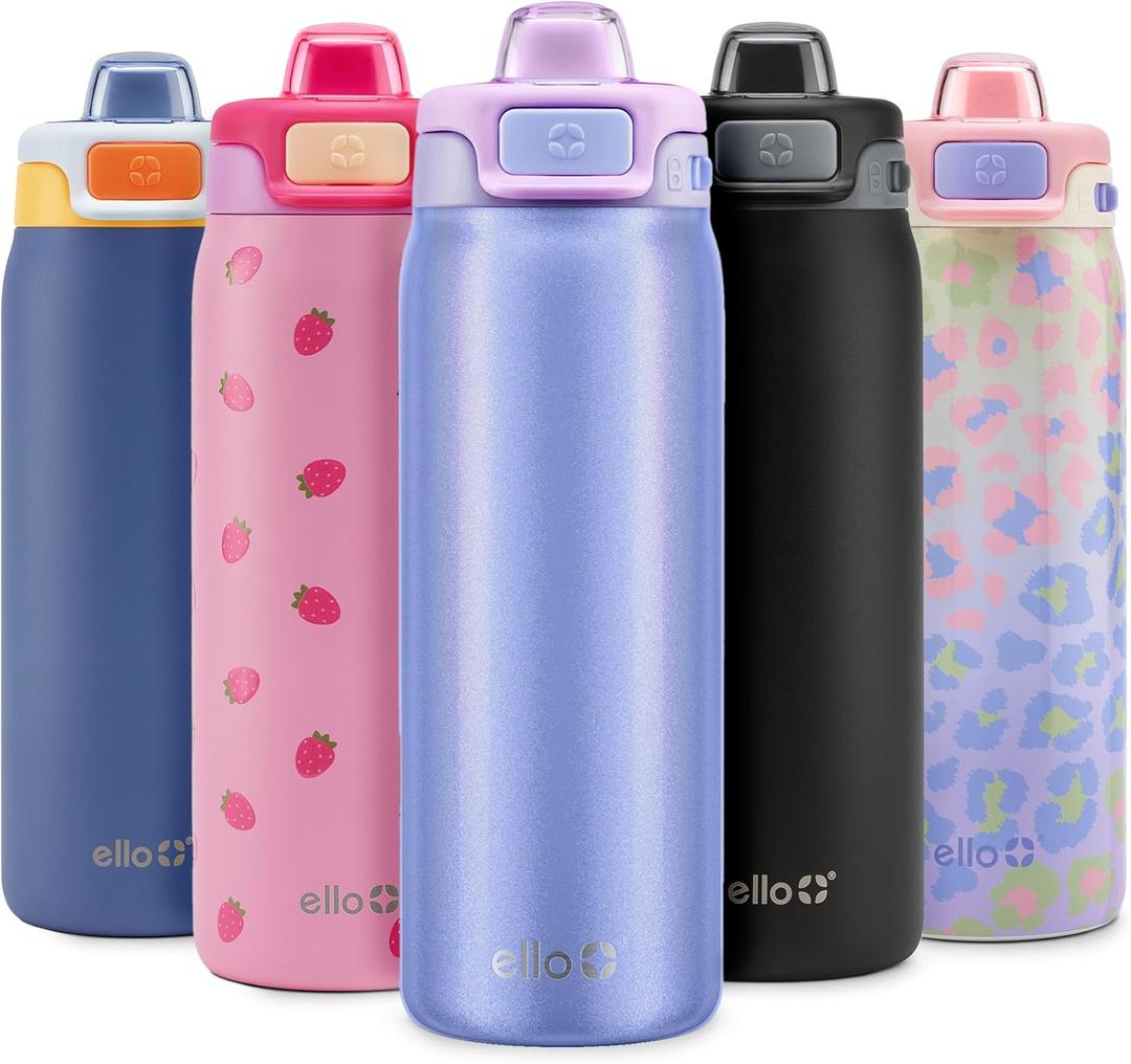 Ello Kids Pop & Fill 18oz Stainless Steel Water Bottle with Quick Fill Technology, Double-Wall Vacuum Insulation, Leak Proof Locking Lid, Sip & Chug, BPA Free, Gifts for Girls Boys, Purple Holographic