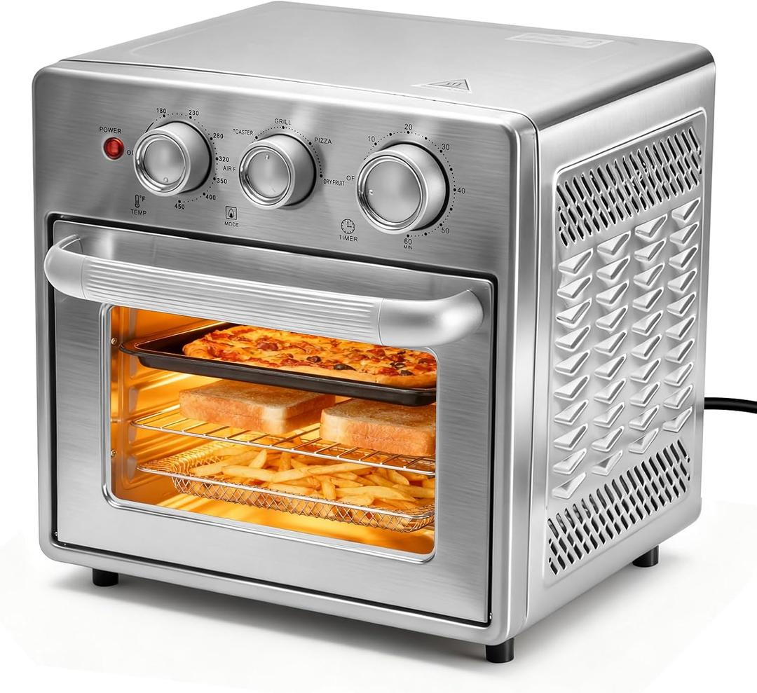 OLIXIS Air Fryer Toaster Oven Combo, 16.9QT Oven Countertop 5 Functions in 1, 4 Accessories Included, Stainless, Up to 450F (Silver)