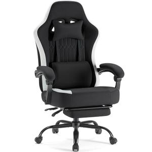 DUMOS Ergonomic Gaming Chair with Footrest, Video Game Chairs, Black, Fabric 20.62"D x 24.8"W x 53.97"H