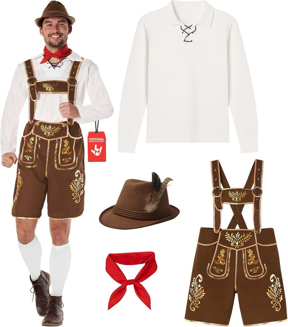 Morph Lederhosen Men Costume, Oktoberfest Costumes Mens, German Festival Costume, Halloween Costumes for Men (Large)