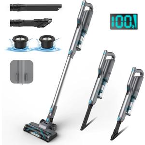 Cordless Vacuum Cleaner, Powerful Stick Vacuum with 45min Runtime, Anti-Tangle Vacuum Cleaners for Home, 1.2L Dust Cup, Rechargeable Wireless Vacuum for Hardwood Floor Carpet Pet Hair (Gray)
