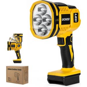 Cordless LED work light compatible with DeWalt 20V MAX Battery, 1500LM Handheld Spotlight with 550 Yard Distance, Flashing mode and Pivoting Head for Workshop, Camping, Jobsites (Battery Not Included)