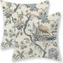 Chinoiserie Pillow Covers 18x18 Set of 2 Blue Bird Floral Throw Pillows Vintage Blue Green Flowers Decorations Outdoor Pillowcase Chinoiserie Decor Farmhouse Cushion Case for Couch Home
