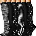 6 Pairs Compression Socks for Women & Men 15-20mmHg Graduated Support Knee High Socks for Nurses, Travel, Athletic (Large-X-Large, 10 - Black)