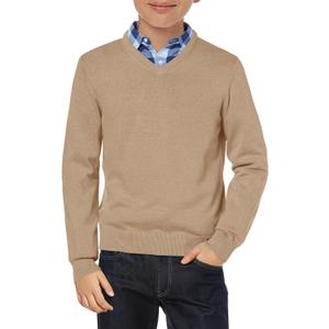 Haloumoning Boys School Uniform Sweater Kids Long Sleeve V Neck Pullover Fall Winter Clothes 5-14 Years (9-10 Years, Khaki)
